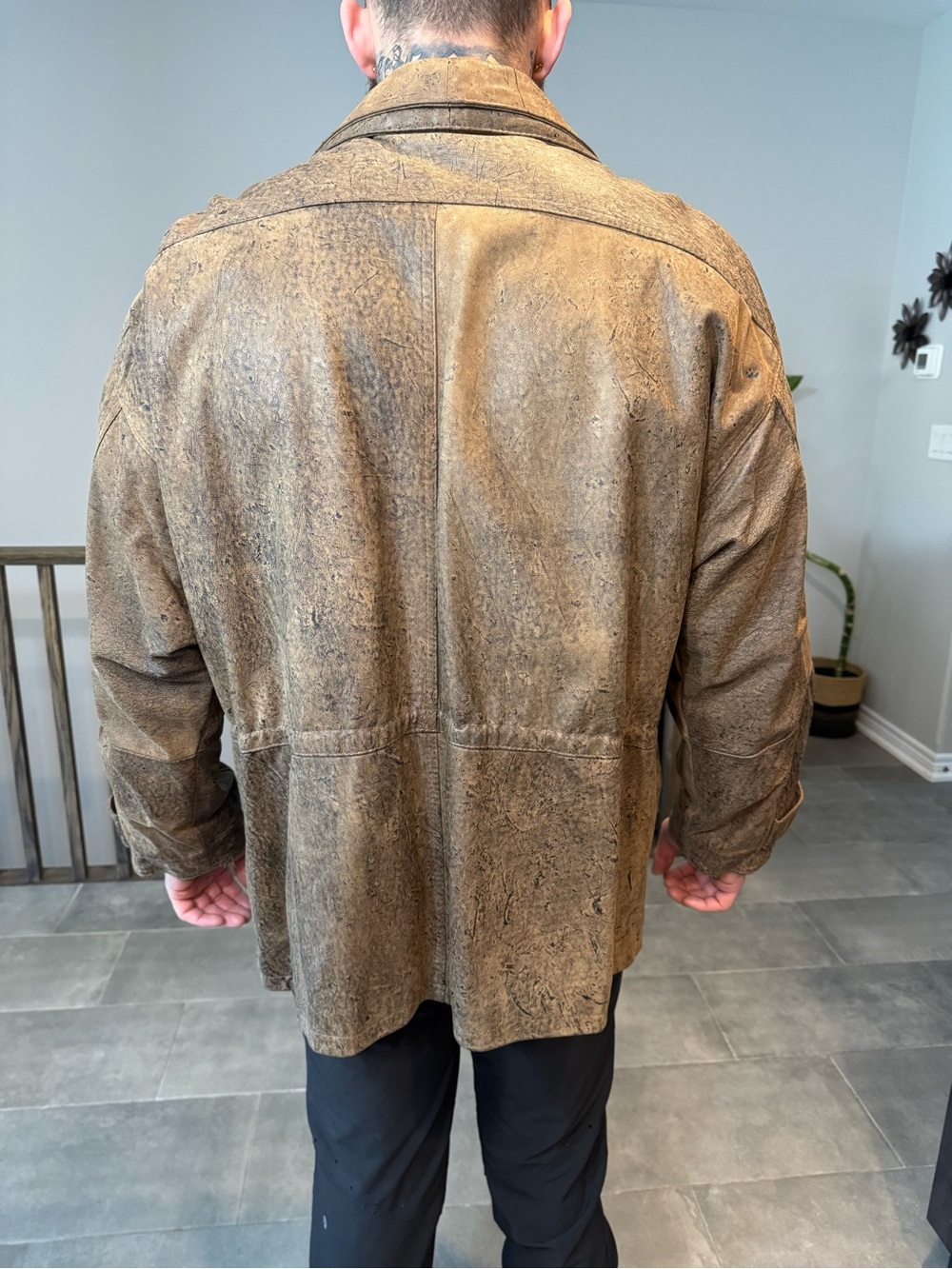 Men's Distressed Brown Suede Trench Coat - Utility Style - Picture 3 of 6